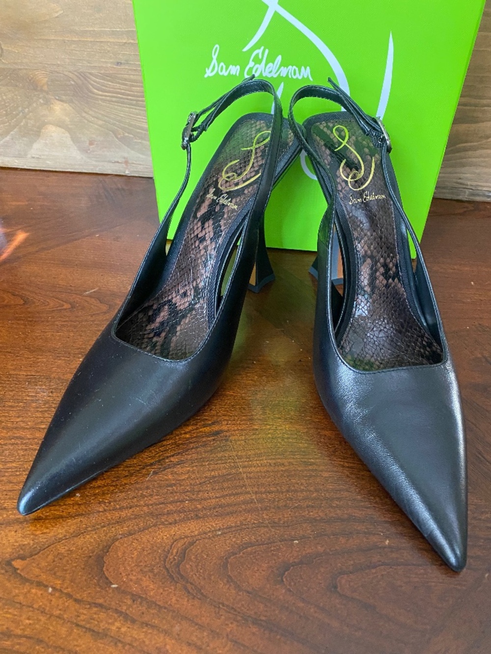 Sam Edelman Odette Black Leather Slingback with Sculpted Heels Size 8 NIB